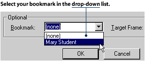 Find the bookmark in the drop-down list