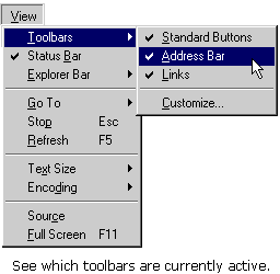 Select Toolbars from the View menu. 