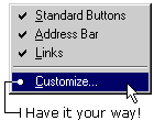 Choose the Customize option from the pop-up menu. 