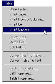 Selecting the Insert Caption command