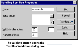 Scolling text properties dialog