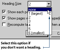 Selecting heading size
