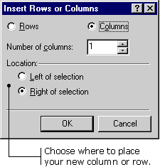 Insert Rows or Columns dialog box.