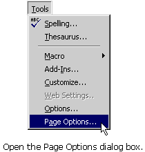 Select Page Options from the Tools menu.
