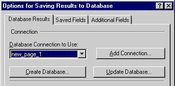 Options for Saving Results to Database dialog box.