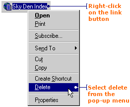 Use the pop-up menu to delete a Link from the bar