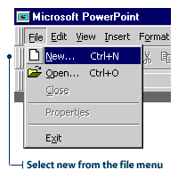 Selecting new from the menu bar