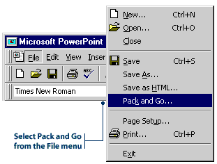 Selecting Pack and Go from the File menu