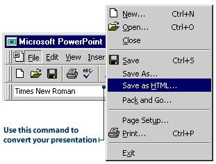 Selecting the Save as HTML command