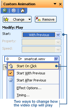 Change when the video clip plays