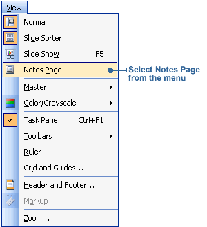 Selecting Notes Page