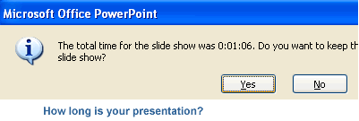 Presentation time dialog box
