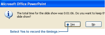 Presentation time dialog box