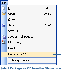 Selecting Pack and Go fromthe File menu