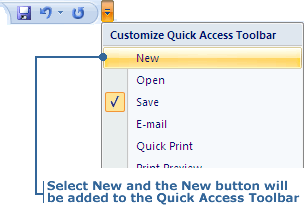 Adding New to Quick Access Toolbar
