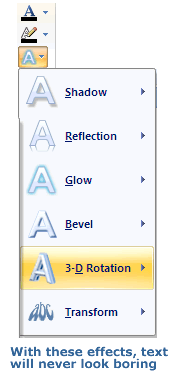 Text Effects options