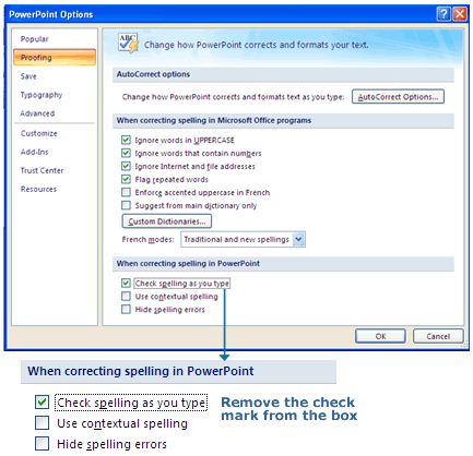 Deselecting the spell check option