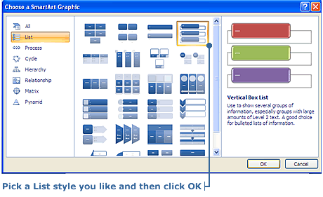 SmartArt graphic dialog box