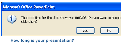 Presentation time dialog box