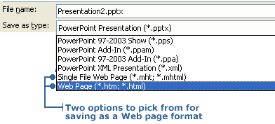 Select Web Page as Save as type